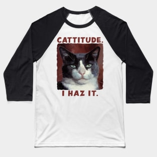 Smug Cat with CATTITUDE Baseball T-Shirt